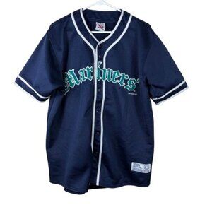 VTG 2003 Y2K Mariners Baseball Jersey Navy Blue Button Front Sz L Retro American